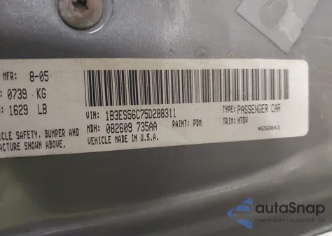 2005 Dodge Neon Sxt z USA, uszkodzony, nr VIN 1B3ES56C75D288311